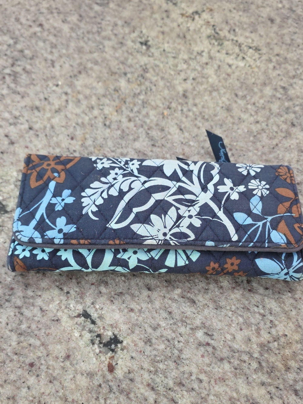 Vera Bradley Navy Floral Quilted Card Holder with Blue and Brown Accents